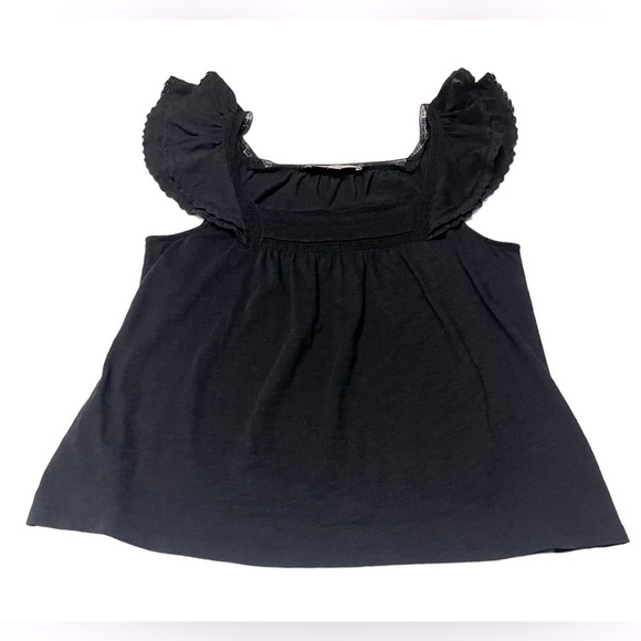 Loft Black Smocked Ruffle Lace Sleeved Blouse Women’s Size Small Bohemian Top - Picture 9 of 16